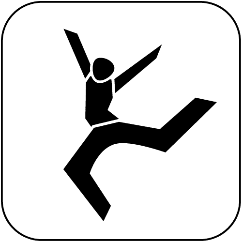 Minimalistische schwarze Silhouette einer Person in einer ausdrucksstarken Sprungpose beim Modern Dance, auf weißem Hintergrund.