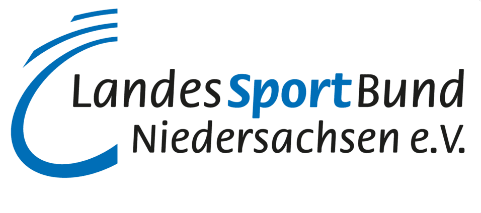 Logo des Landessportbundes Niedersachsen e.V. mit blauer und schwarzer Schrift auf weißem Hintergrund.